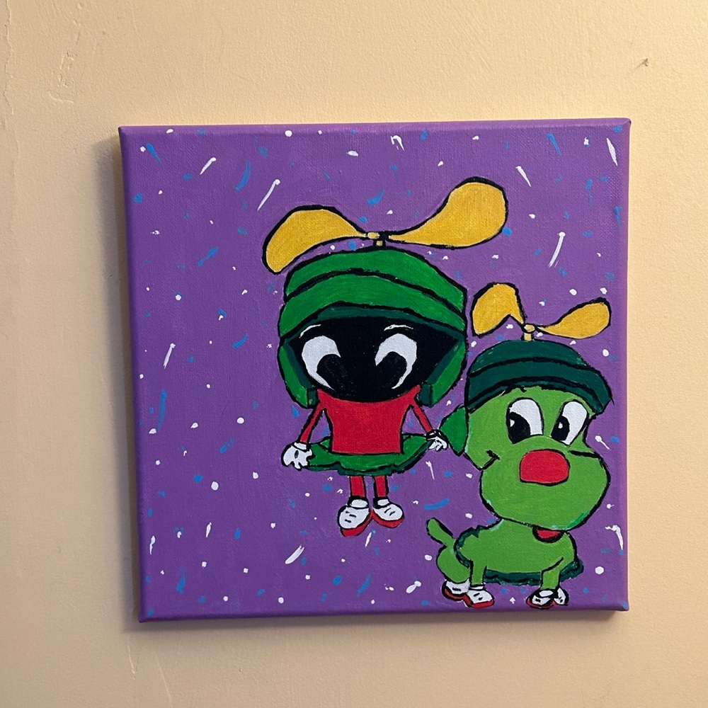 Marvin The Martian And K9 Cartoon Original Painting 10x10